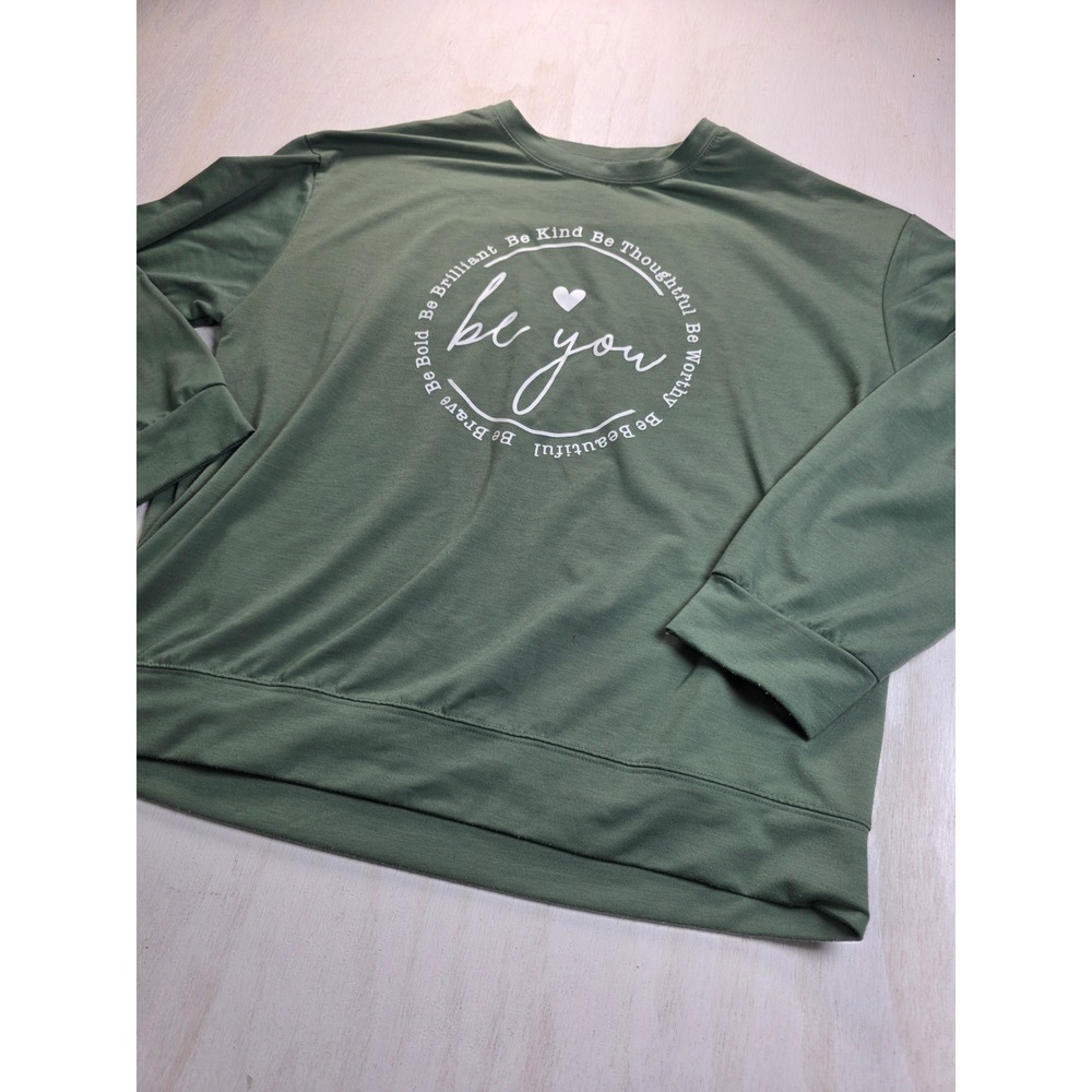 Be You Inspirational Graphic Sweatshirt XL Sage Green Boho Minimalist Pullover